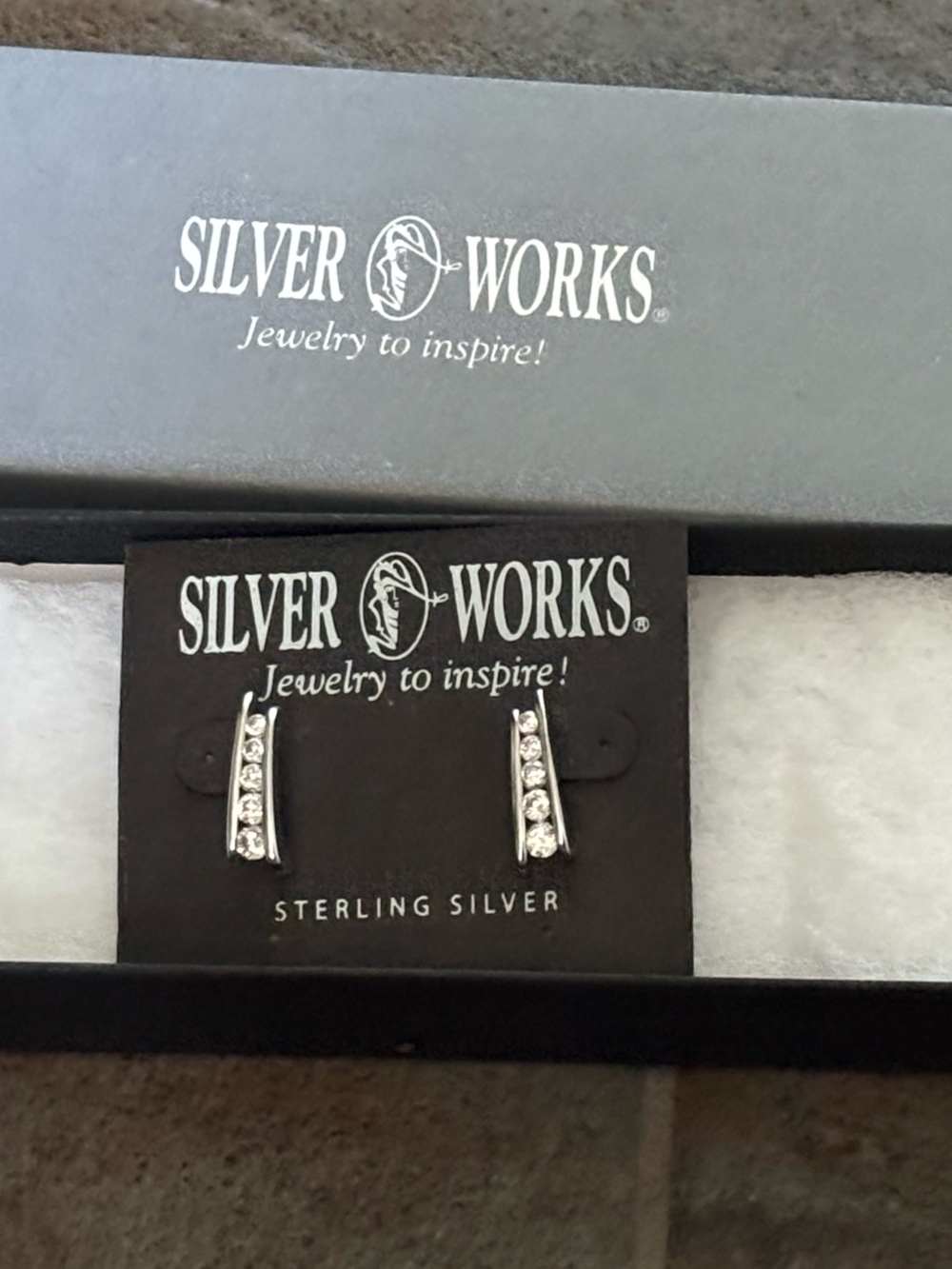Silver Works Sterling Silver Hoop Earrings with Crystals - Silver